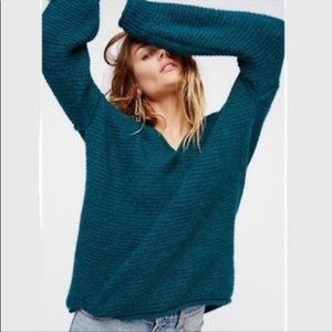 Teal V-Neck Knit Sweater - Women's Cozy Pullover